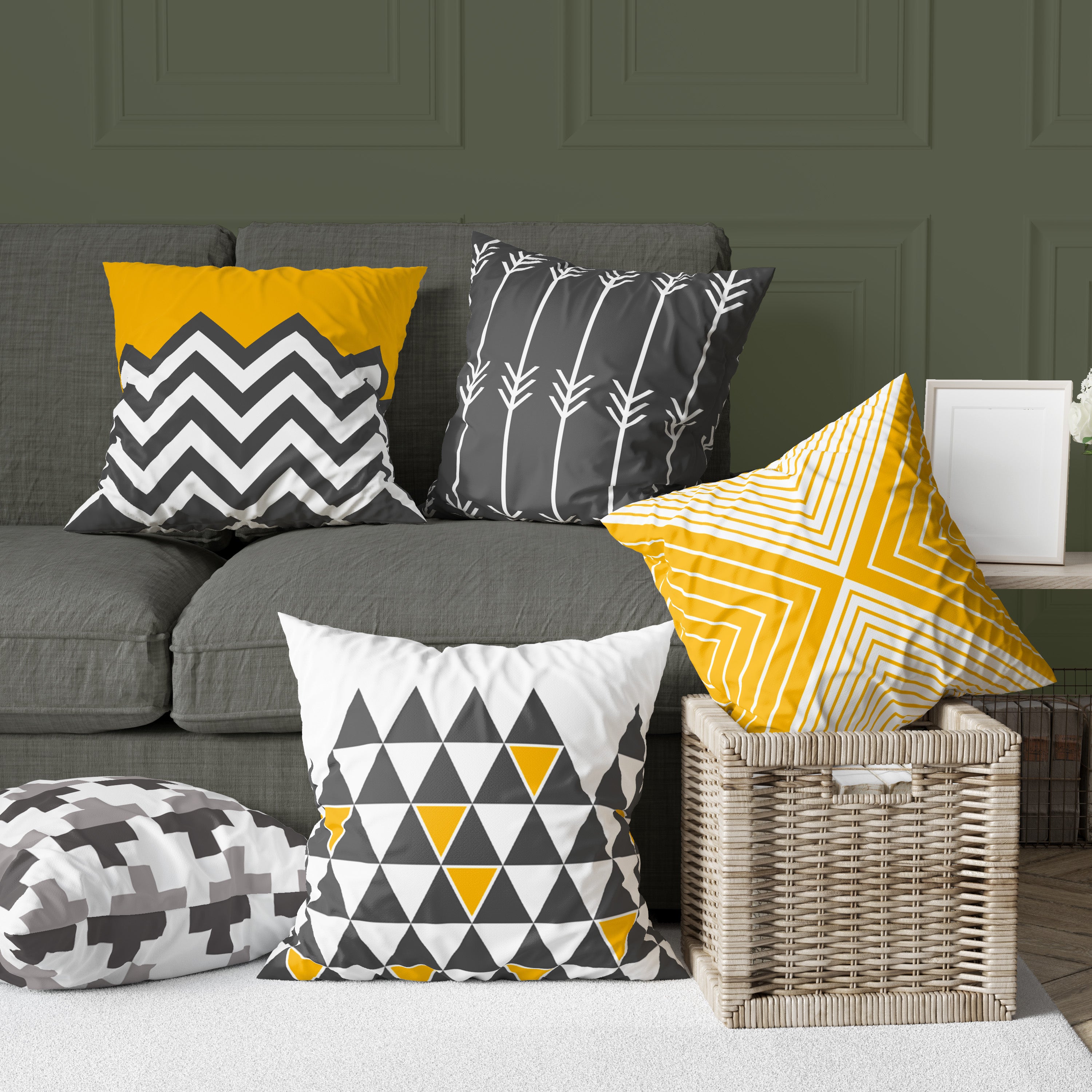 Yellow Geometry Set of 5 Cushions